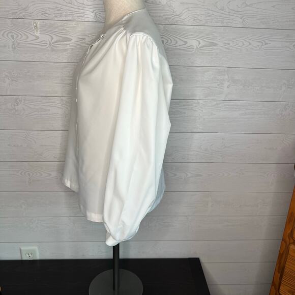 Vintage Angela Pellino white blouse with lace eyelet yoke size Medium - Picture 3 of 5